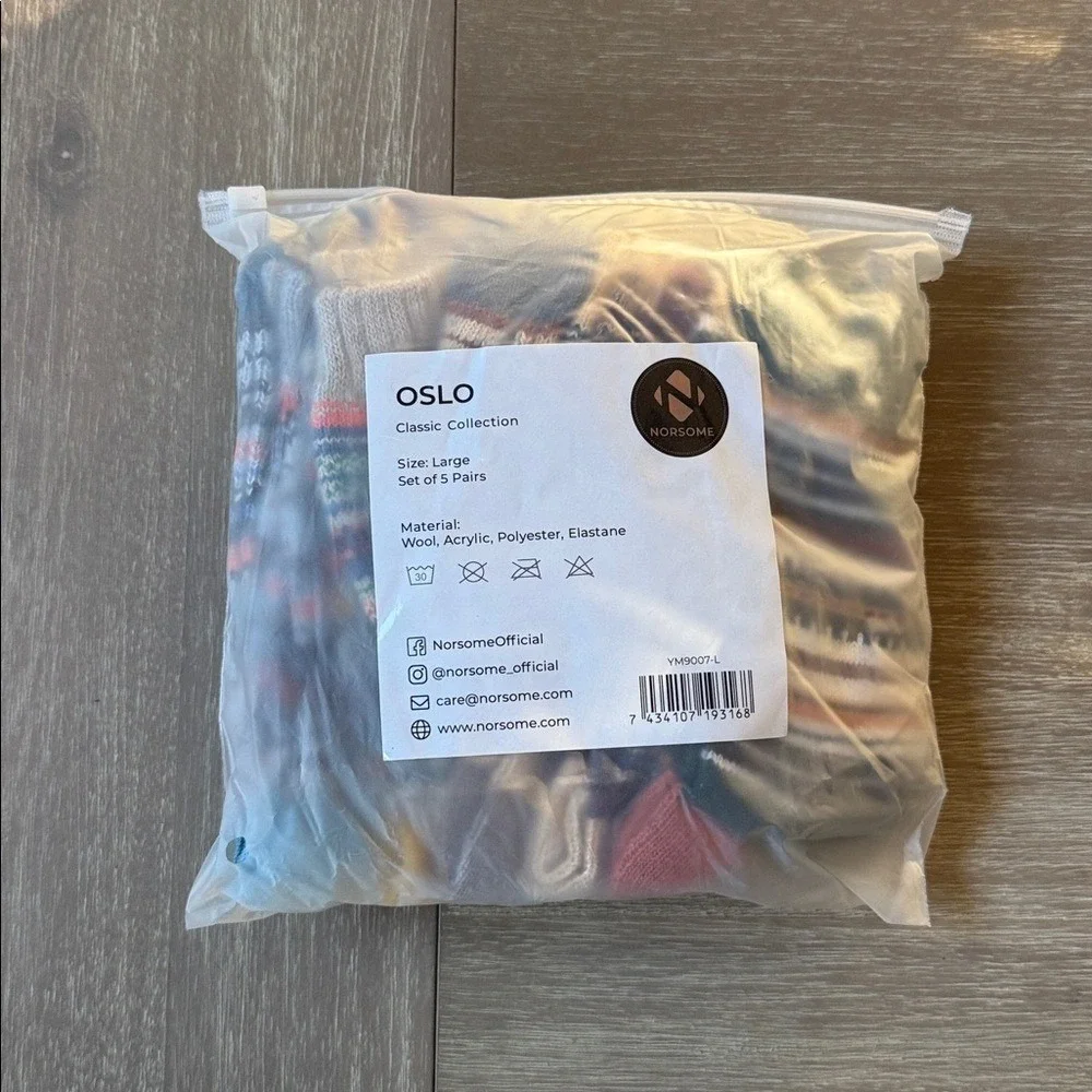 Norsome Oslo Wool Blend Socks 5-Pack Multicolor Large New In Packaging‎